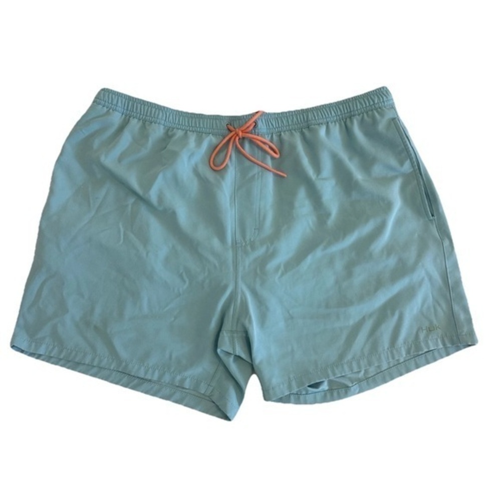HUK Pursuit Volley Men 2XL Beach Glass‎ Blue 5.5" Inseam Lined Swim Trunks EUC